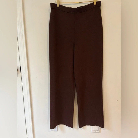 St. John brown knit wool trouser wide leg trouser - Picture 2 of 8